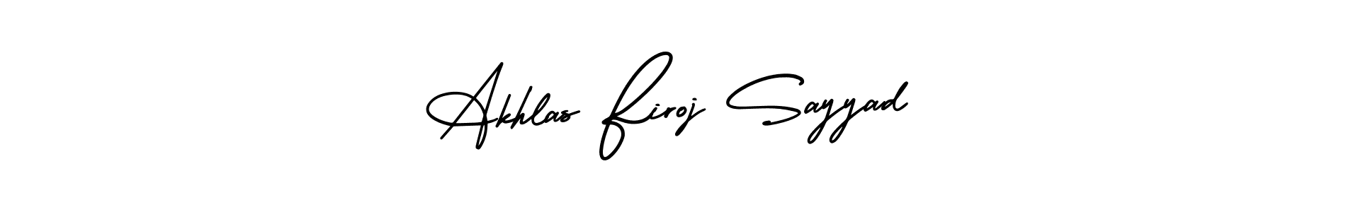 Make a short Akhlas Firoj Sayyad signature style. Manage your documents anywhere anytime using AmerikaSignatureDemo-Regular. Create and add eSignatures, submit forms, share and send files easily. Akhlas Firoj Sayyad signature style 3 images and pictures png