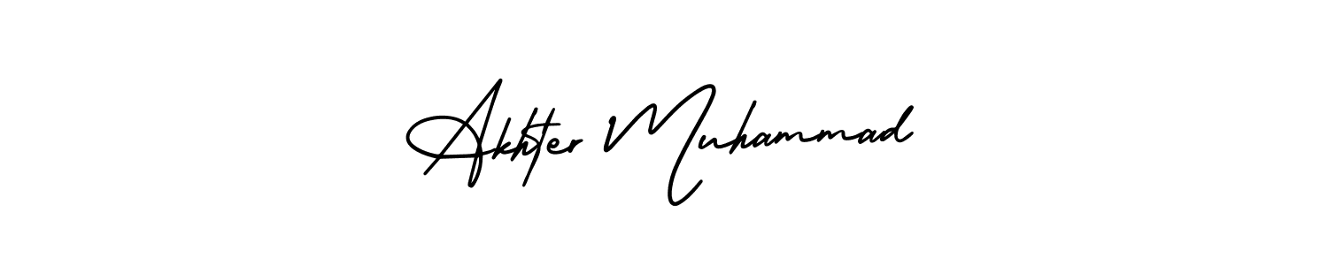 The best way (AmerikaSignatureDemo-Regular) to make a short signature is to pick only two or three words in your name. The name Akhter Muhammad include a total of six letters. For converting this name. Akhter Muhammad signature style 3 images and pictures png