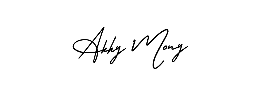 if you are searching for the best signature style for your name Akhy Mony. so please give up your signature search. here we have designed multiple signature styles  using AmerikaSignatureDemo-Regular. Akhy Mony signature style 3 images and pictures png