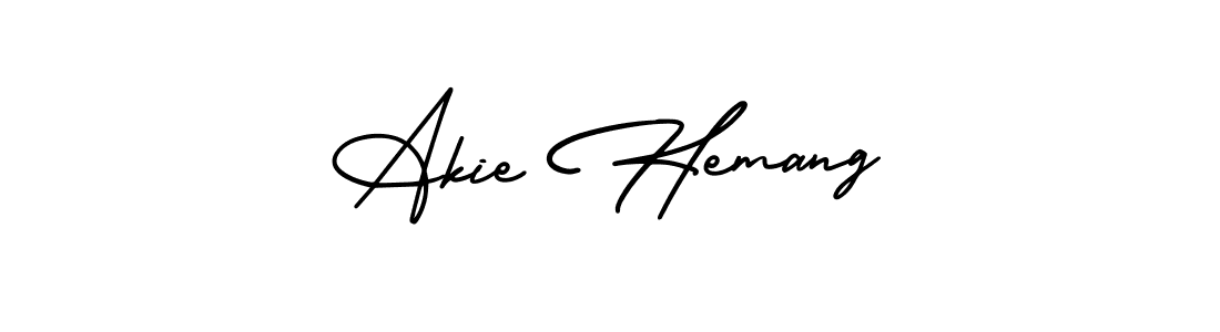 The best way (AmerikaSignatureDemo-Regular) to make a short signature is to pick only two or three words in your name. The name Akie Hemang include a total of six letters. For converting this name. Akie Hemang signature style 3 images and pictures png