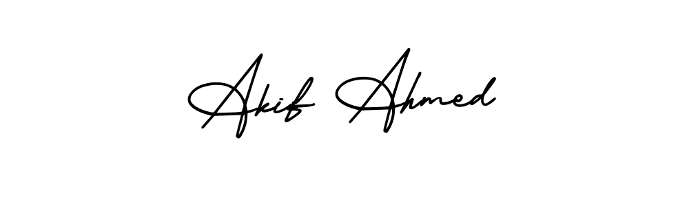 You should practise on your own different ways (AmerikaSignatureDemo-Regular) to write your name (Akif Ahmed) in signature. don't let someone else do it for you. Akif Ahmed signature style 3 images and pictures png