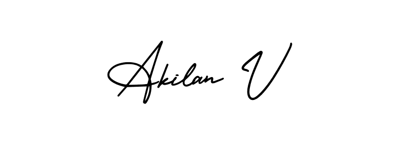 AmerikaSignatureDemo-Regular is a professional signature style that is perfect for those who want to add a touch of class to their signature. It is also a great choice for those who want to make their signature more unique. Get Akilan V name to fancy signature for free. Akilan V signature style 3 images and pictures png