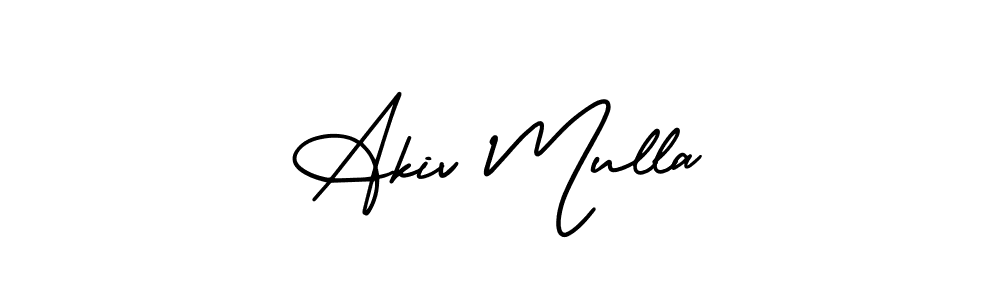 The best way (AmerikaSignatureDemo-Regular) to make a short signature is to pick only two or three words in your name. The name Akiv Mulla include a total of six letters. For converting this name. Akiv Mulla signature style 3 images and pictures png