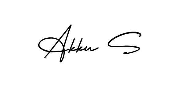 You should practise on your own different ways (AmerikaSignatureDemo-Regular) to write your name (Akku S) in signature. don't let someone else do it for you. Akku S signature style 3 images and pictures png