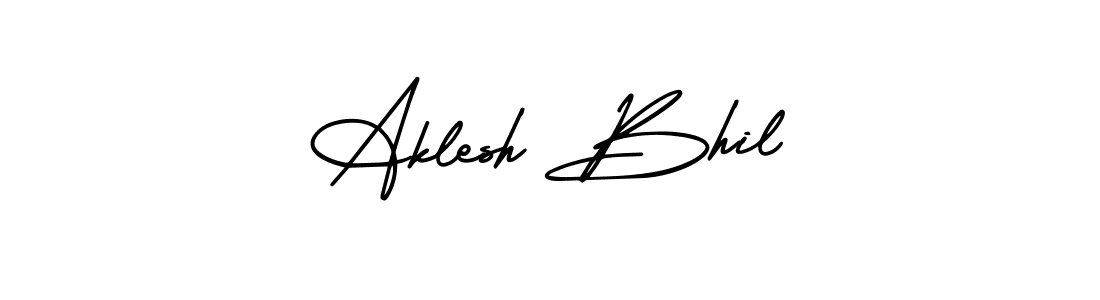 The best way (AmerikaSignatureDemo-Regular) to make a short signature is to pick only two or three words in your name. The name Aklesh Bhil include a total of six letters. For converting this name. Aklesh Bhil signature style 3 images and pictures png