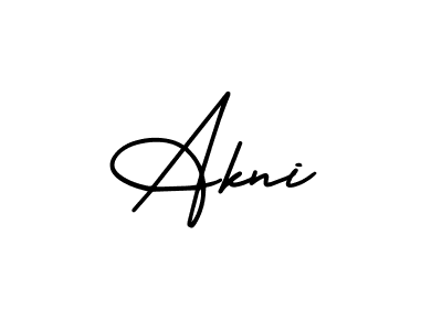 You should practise on your own different ways (AmerikaSignatureDemo-Regular) to write your name (Akni) in signature. don't let someone else do it for you. Akni signature style 3 images and pictures png