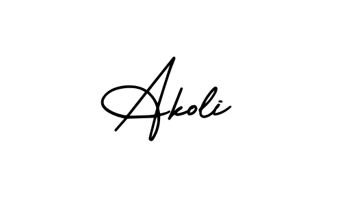 The best way (AmerikaSignatureDemo-Regular) to make a short signature is to pick only two or three words in your name. The name Akoli include a total of six letters. For converting this name. Akoli signature style 3 images and pictures png