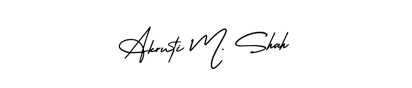 You should practise on your own different ways (AmerikaSignatureDemo-Regular) to write your name (Akruti M. Shah) in signature. don't let someone else do it for you. Akruti M. Shah signature style 3 images and pictures png