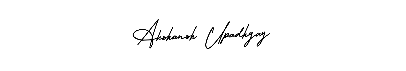 You should practise on your own different ways (AmerikaSignatureDemo-Regular) to write your name (Akshansh Upadhyay) in signature. don't let someone else do it for you. Akshansh Upadhyay signature style 3 images and pictures png