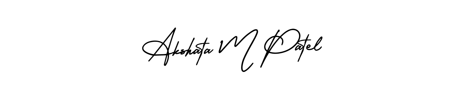 This is the best signature style for the Akshata M Patel name. Also you like these signature font (AmerikaSignatureDemo-Regular). Mix name signature. Akshata M Patel signature style 3 images and pictures png