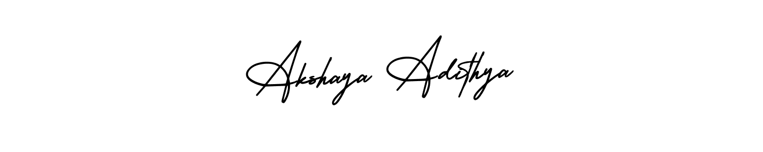 The best way (AmerikaSignatureDemo-Regular) to make a short signature is to pick only two or three words in your name. The name Akshaya Adithya include a total of six letters. For converting this name. Akshaya Adithya signature style 3 images and pictures png