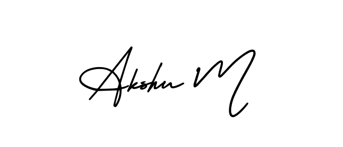 The best way (AmerikaSignatureDemo-Regular) to make a short signature is to pick only two or three words in your name. The name Akshu M include a total of six letters. For converting this name. Akshu M signature style 3 images and pictures png