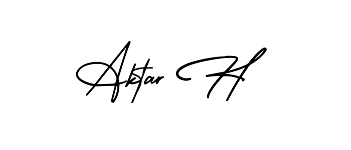 How to make Aktar H name signature. Use AmerikaSignatureDemo-Regular style for creating short signs online. This is the latest handwritten sign. Aktar H signature style 3 images and pictures png