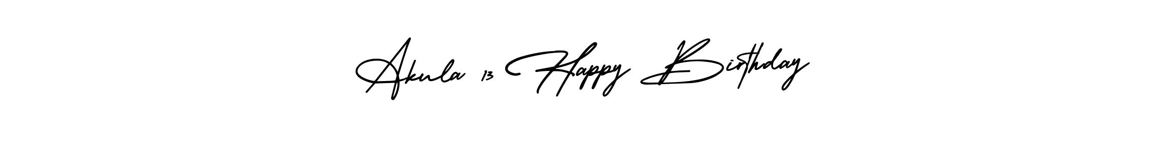 The best way (AmerikaSignatureDemo-Regular) to make a short signature is to pick only two or three words in your name. The name Akula 13 Happy Birthday include a total of six letters. For converting this name. Akula 13 Happy Birthday signature style 3 images and pictures png