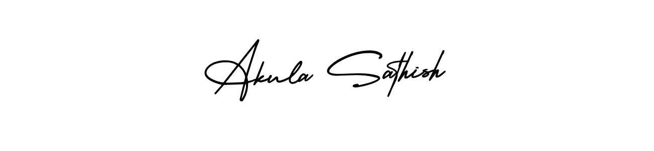 You should practise on your own different ways (AmerikaSignatureDemo-Regular) to write your name (Akula Sathish) in signature. don't let someone else do it for you. Akula Sathish signature style 3 images and pictures png