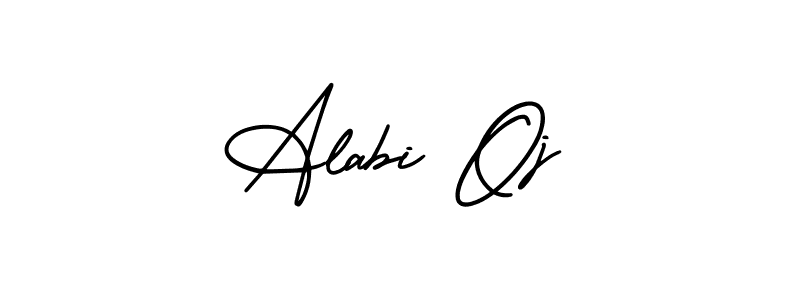 How to make Alabi Oj name signature. Use AmerikaSignatureDemo-Regular style for creating short signs online. This is the latest handwritten sign. Alabi Oj signature style 3 images and pictures png