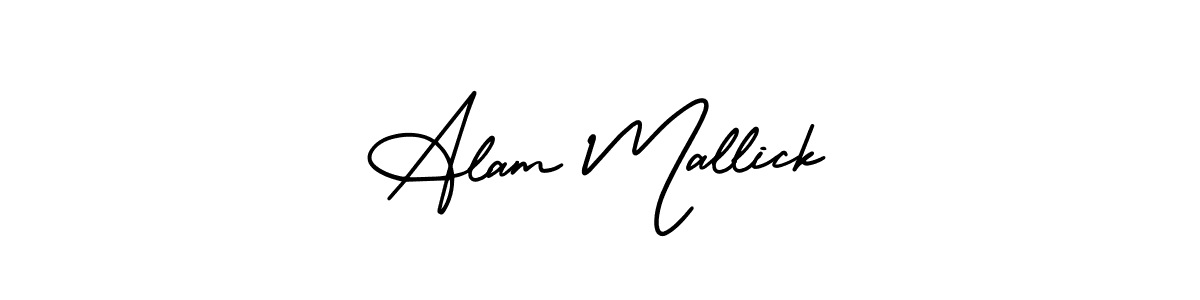 You should practise on your own different ways (AmerikaSignatureDemo-Regular) to write your name (Alam Mallick) in signature. don't let someone else do it for you. Alam Mallick signature style 3 images and pictures png