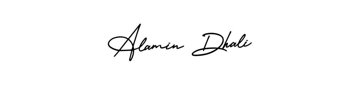 You should practise on your own different ways (AmerikaSignatureDemo-Regular) to write your name (Alamin Dhali) in signature. don't let someone else do it for you. Alamin Dhali signature style 3 images and pictures png