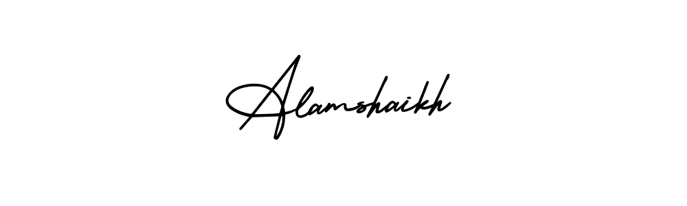 This is the best signature style for the Alamshaikh name. Also you like these signature font (AmerikaSignatureDemo-Regular). Mix name signature. Alamshaikh signature style 3 images and pictures png