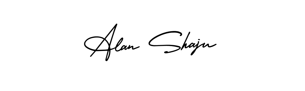 This is the best signature style for the Alan Shaju name. Also you like these signature font (AmerikaSignatureDemo-Regular). Mix name signature. Alan Shaju signature style 3 images and pictures png