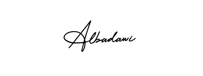 You should practise on your own different ways (AmerikaSignatureDemo-Regular) to write your name (Albadawi) in signature. don't let someone else do it for you. Albadawi signature style 3 images and pictures png