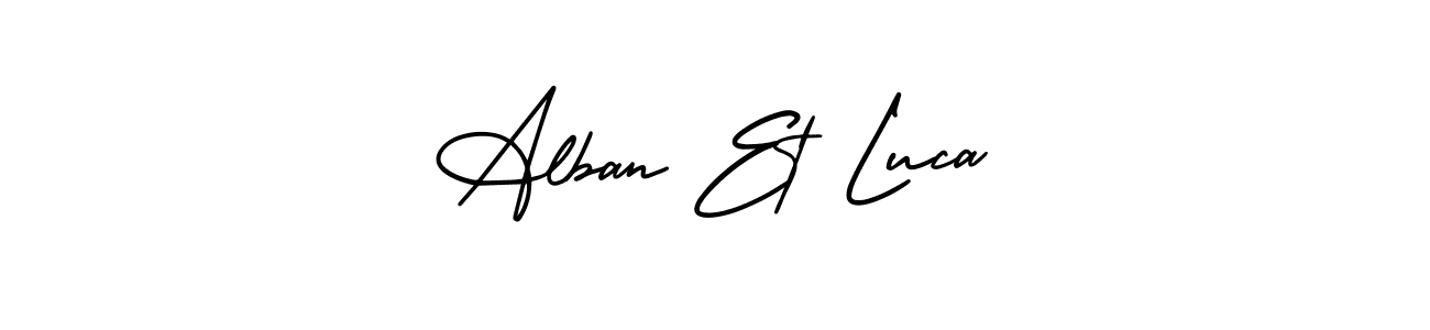 You should practise on your own different ways (AmerikaSignatureDemo-Regular) to write your name (Alban Et Luca) in signature. don't let someone else do it for you. Alban Et Luca signature style 3 images and pictures png