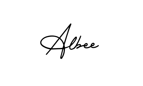 How to make Albee name signature. Use AmerikaSignatureDemo-Regular style for creating short signs online. This is the latest handwritten sign. Albee signature style 3 images and pictures png