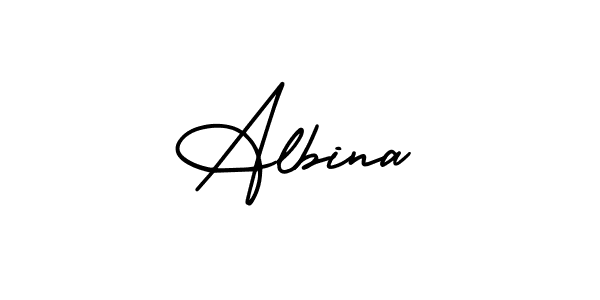 How to make Albina name signature. Use AmerikaSignatureDemo-Regular style for creating short signs online. This is the latest handwritten sign. Albina signature style 3 images and pictures png