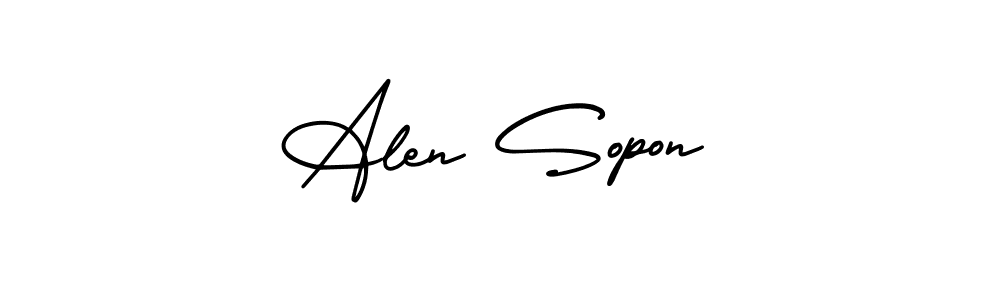 Make a short Alen Sopon signature style. Manage your documents anywhere anytime using AmerikaSignatureDemo-Regular. Create and add eSignatures, submit forms, share and send files easily. Alen Sopon signature style 3 images and pictures png