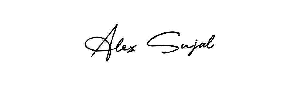 You should practise on your own different ways (AmerikaSignatureDemo-Regular) to write your name (Alex Sujal) in signature. don't let someone else do it for you. Alex Sujal signature style 3 images and pictures png