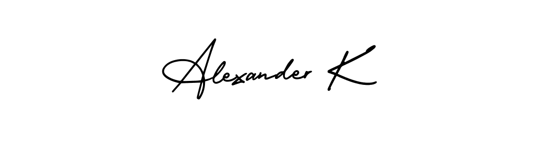 The best way (AmerikaSignatureDemo-Regular) to make a short signature is to pick only two or three words in your name. The name Alexander K include a total of six letters. For converting this name. Alexander K signature style 3 images and pictures png