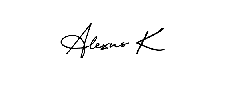 The best way (AmerikaSignatureDemo-Regular) to make a short signature is to pick only two or three words in your name. The name Alexus K include a total of six letters. For converting this name. Alexus K signature style 3 images and pictures png