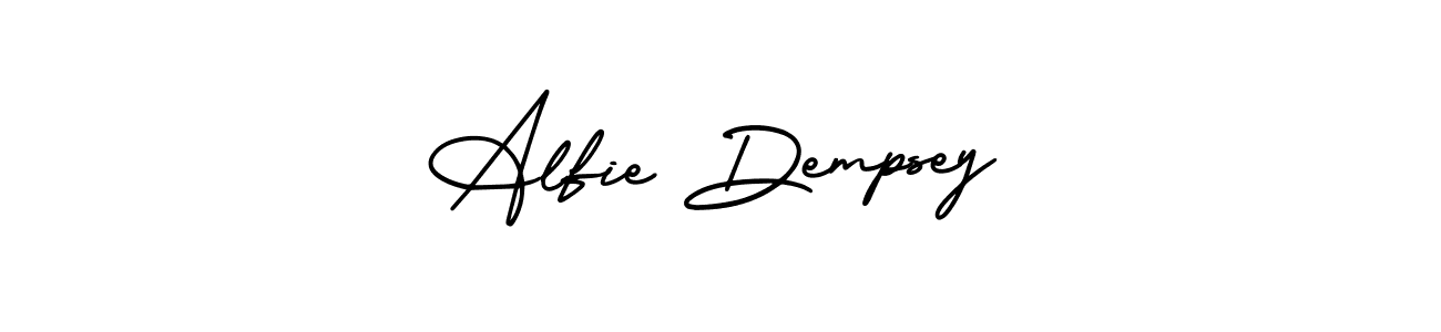 You should practise on your own different ways (AmerikaSignatureDemo-Regular) to write your name (Alfie Dempsey) in signature. don't let someone else do it for you. Alfie Dempsey signature style 3 images and pictures png