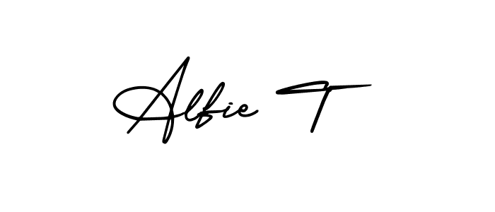 The best way (AmerikaSignatureDemo-Regular) to make a short signature is to pick only two or three words in your name. The name Alfie T include a total of six letters. For converting this name. Alfie T signature style 3 images and pictures png
