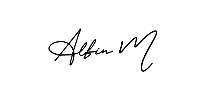 This is the best signature style for the Alfin M name. Also you like these signature font (AmerikaSignatureDemo-Regular). Mix name signature. Alfin M signature style 3 images and pictures png