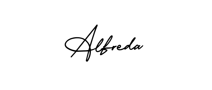 You should practise on your own different ways (AmerikaSignatureDemo-Regular) to write your name (Alfreda) in signature. don't let someone else do it for you. Alfreda signature style 3 images and pictures png