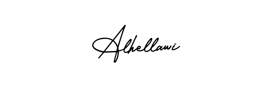 You should practise on your own different ways (AmerikaSignatureDemo-Regular) to write your name (Alhellawi) in signature. don't let someone else do it for you. Alhellawi signature style 3 images and pictures png