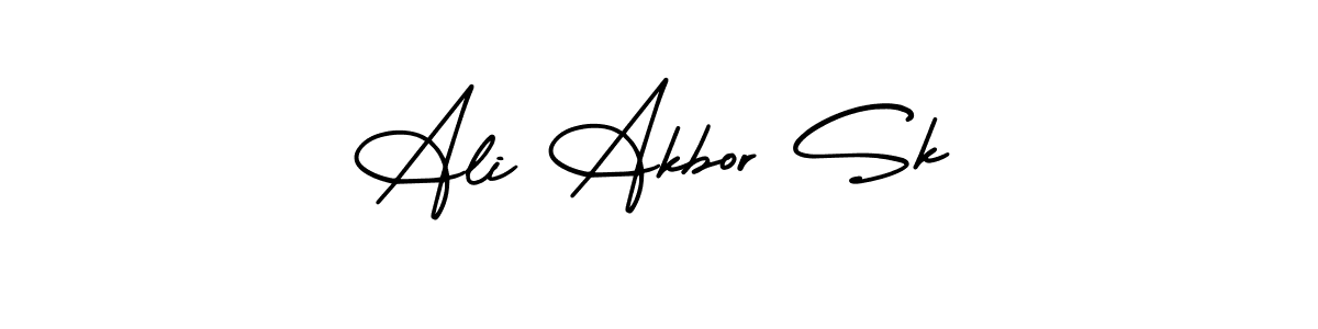 You should practise on your own different ways (AmerikaSignatureDemo-Regular) to write your name (Ali Akbor Sk) in signature. don't let someone else do it for you. Ali Akbor Sk signature style 3 images and pictures png