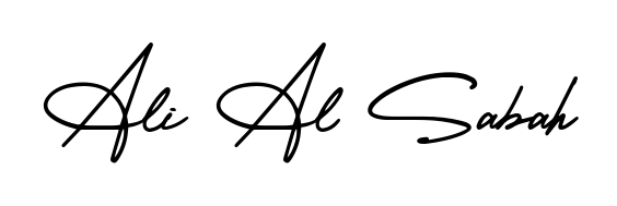 Discover how Ali Al Sabah looks in an executive cursive font (AmerikaSignatureDemo-Regular). Perfect for legal documents, invoices, and certificates. Ali Al Sabah signature style 3 images and pictures png