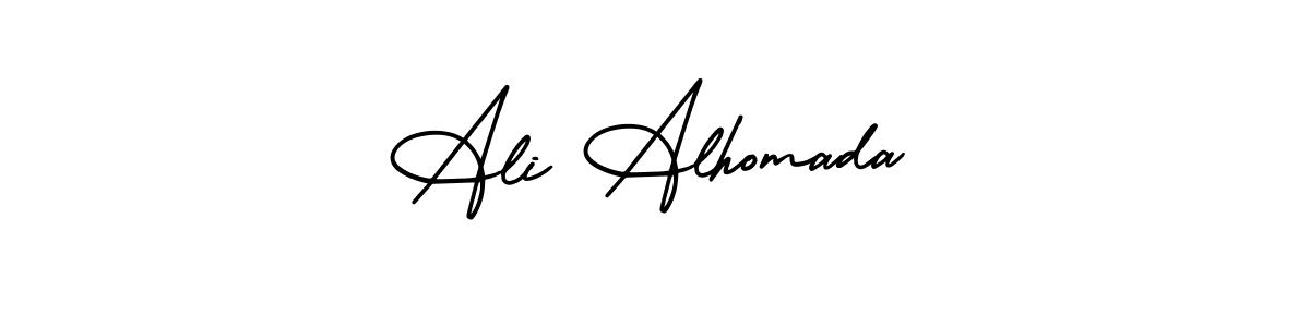 You should practise on your own different ways (AmerikaSignatureDemo-Regular) to write your name (Ali Alhomada) in signature. don't let someone else do it for you. Ali Alhomada signature style 3 images and pictures png