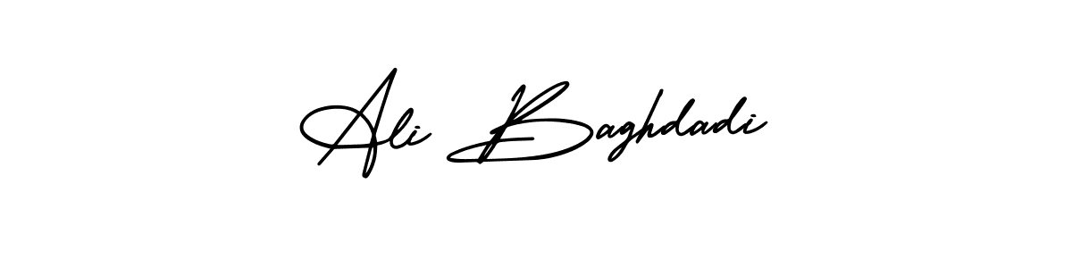 You should practise on your own different ways (AmerikaSignatureDemo-Regular) to write your name (Ali Baghdadi) in signature. don't let someone else do it for you. Ali Baghdadi signature style 3 images and pictures png