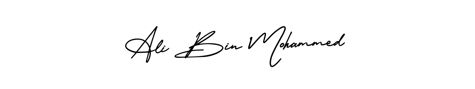 You should practise on your own different ways (AmerikaSignatureDemo-Regular) to write your name (Ali Bin Mohammed) in signature. don't let someone else do it for you. Ali Bin Mohammed signature style 3 images and pictures png