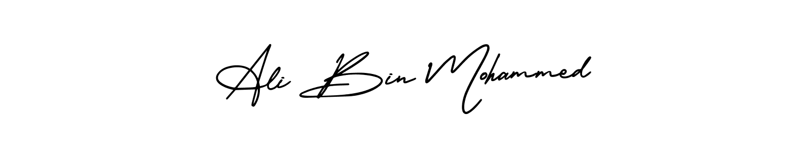 You should practise on your own different ways (AmerikaSignatureDemo-Regular) to write your name (Ali Bin Mohammed) in signature. don't let someone else do it for you. Ali Bin Mohammed signature style 3 images and pictures png