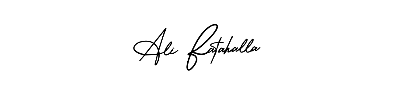 You should practise on your own different ways (AmerikaSignatureDemo-Regular) to write your name (Ali Fatahalla) in signature. don't let someone else do it for you. Ali Fatahalla signature style 3 images and pictures png