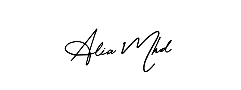 This is the best signature style for the Alia Mhd name. Also you like these signature font (AmerikaSignatureDemo-Regular). Mix name signature. Alia Mhd signature style 3 images and pictures png