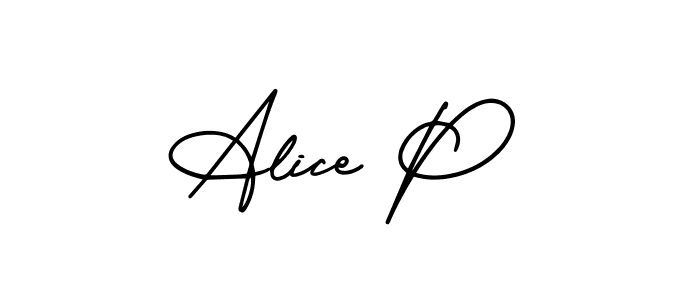 Use a signature maker to create a handwritten signature online. With this signature software, you can design (AmerikaSignatureDemo-Regular) your own signature for name Alice P. Alice P signature style 3 images and pictures png