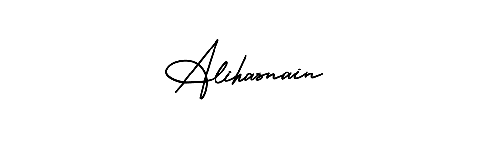 The best way (AmerikaSignatureDemo-Regular) to make a short signature is to pick only two or three words in your name. The name Alihasnain include a total of six letters. For converting this name. Alihasnain signature style 3 images and pictures png