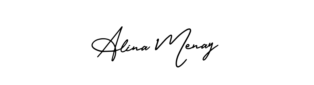 The best way (AmerikaSignatureDemo-Regular) to make a short signature is to pick only two or three words in your name. The name Alina Menay include a total of six letters. For converting this name. Alina Menay signature style 3 images and pictures png