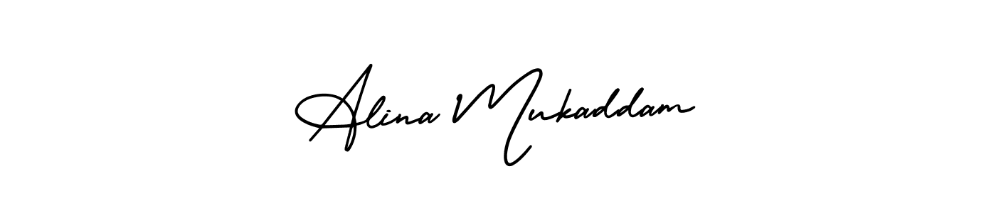 Alina Mukaddam stylish signature style. Best Handwritten Sign (AmerikaSignatureDemo-Regular) for my name. Handwritten Signature Collection Ideas for my name Alina Mukaddam. Alina Mukaddam signature style 3 images and pictures png
