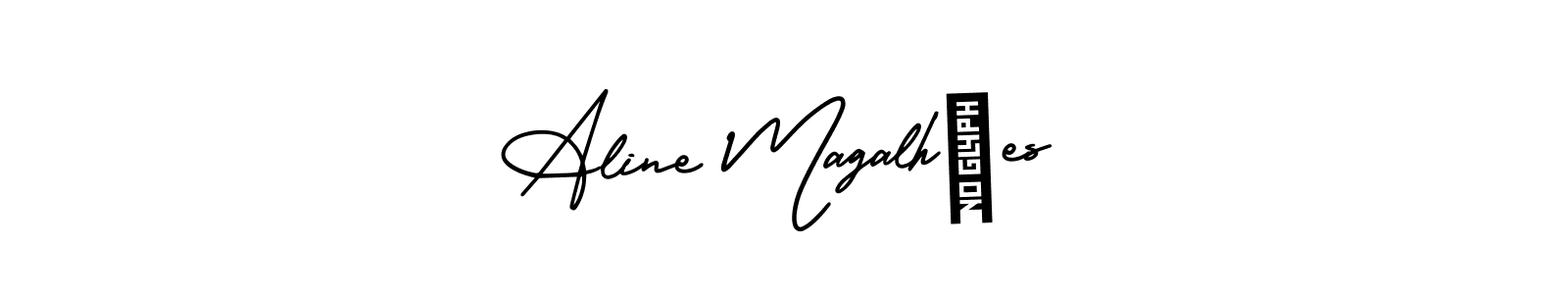 Aline Magalhães stylish signature style. Best Handwritten Sign (AmerikaSignatureDemo-Regular) for my name. Handwritten Signature Collection Ideas for my name Aline Magalhães. Aline Magalhães signature style 3 images and pictures png